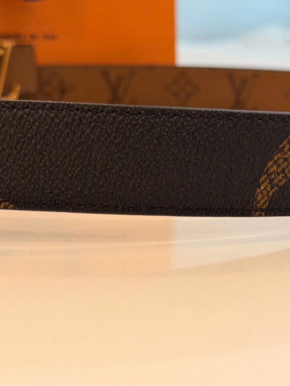 Louis Vuitton Brown Monogram Leather Belt with Gold LV Buckle